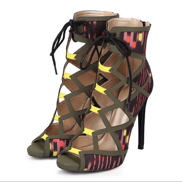 Abstract Caged Peep Toe Stiletto Ankle Bootie - Picture 6 of 6